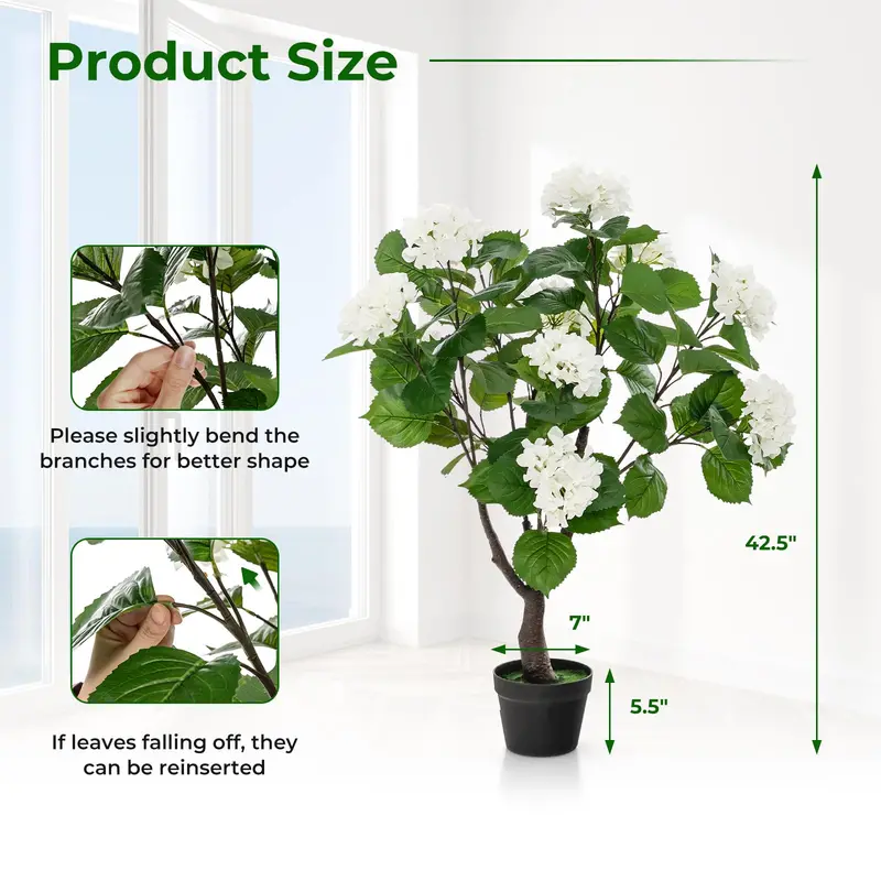 Set of 2 Artificial Hydrangea Trees – Lifelike 11-Bloom Arrangements in Plastic Nursery Pots