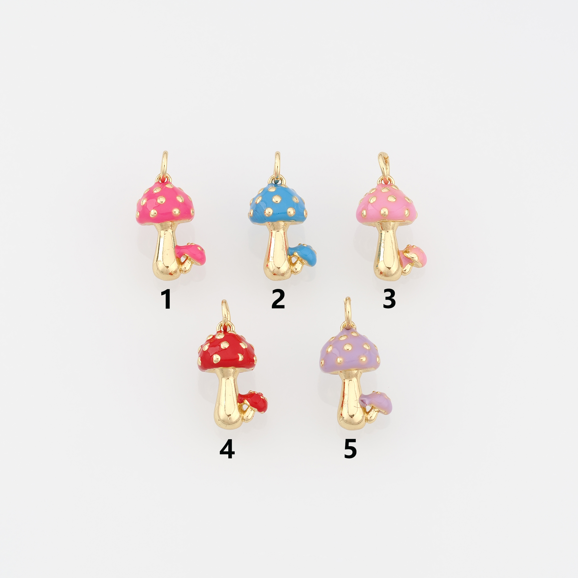 18K Gold Filled Mushroom Pendant,Enamel Mushroom Charm Earrings Necklace for DIY Jewelry Making Supply