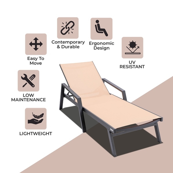 Aluminum Beach Pool Sun Lounge Chair Sling Mesh Fabric With Arms,Stackable Chaise Lounger (Set of 2)