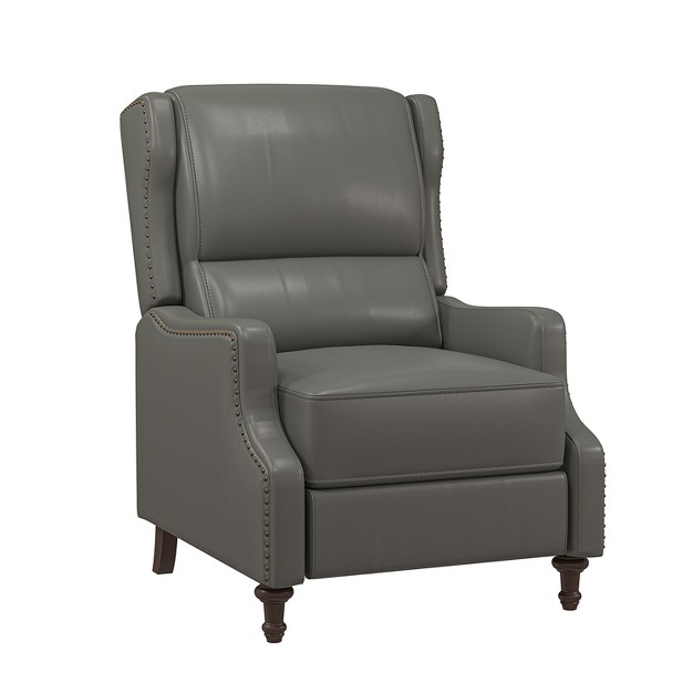 Florens Genuine Leather Recliner With Nailhead Trims And Solid Wood Legs Karat Home