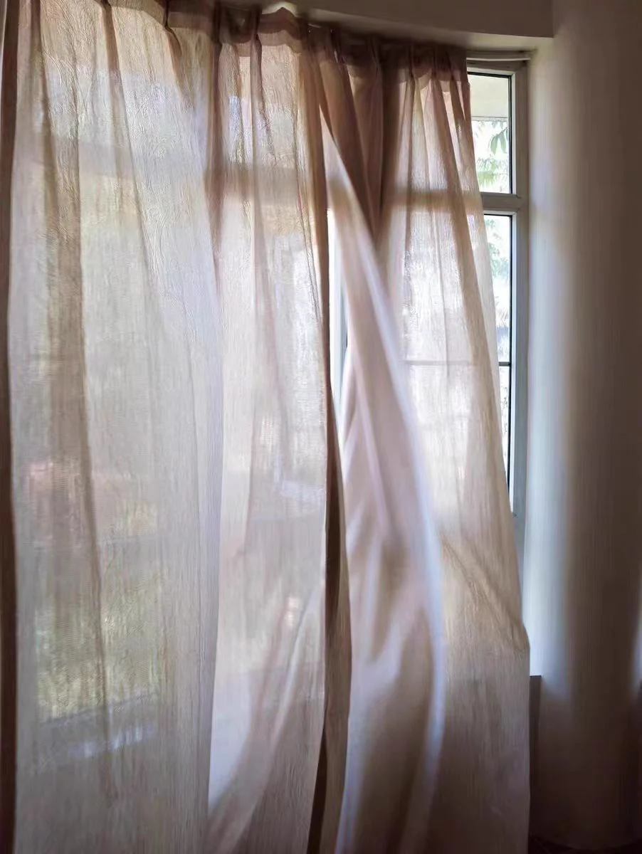 FS003 - Cir@Trudon Series French Embossed Linen Cream Romantic Translucent Floor-to-Ceiling Living Room Window Curtains