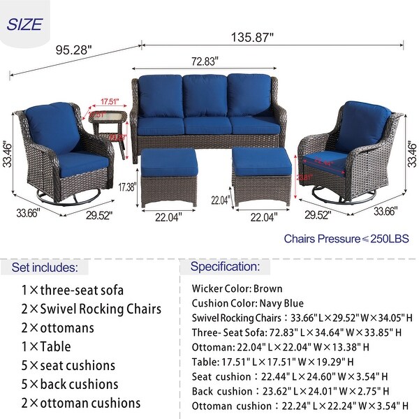 OVIOS 6piece Rattan Wicker Patio Furniture Set Swivel Gliding Chair Set