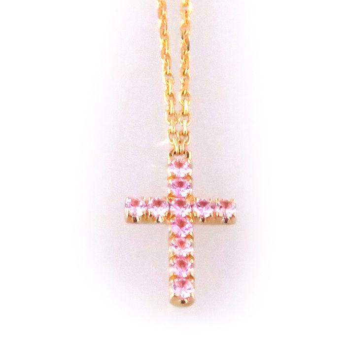 Cartier Cross Symbol Pink Sapphire Necklace K18PG Pink Gold