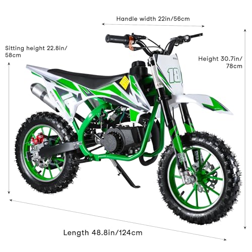 Mini Dirt Bike for Teens Adults, 50CC Gas Powered Dirt Bike 2 Stroke, Off Road Mini Bikes for Kids Age 8+, Trail Bike Up to 25 Mph, Weight Support Up to 330 LBS, Gas Motorcycle Mountain Off-Road Bike