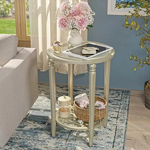 xrboomlife Modern Coffee Table with Tempered Glass Top  32" Round Wood Coffee Table  Glass Side Table End Table  Lightweight MDF Accent End Table  Champagne Coffee Table for Living Ro