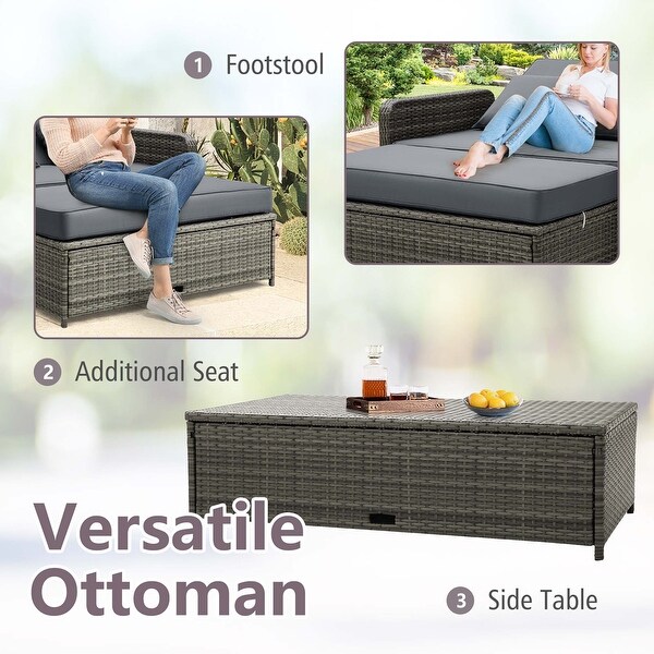 Costway Wicker Loveseat Sofa Set Patio Rattan Daybed with Ottoman and