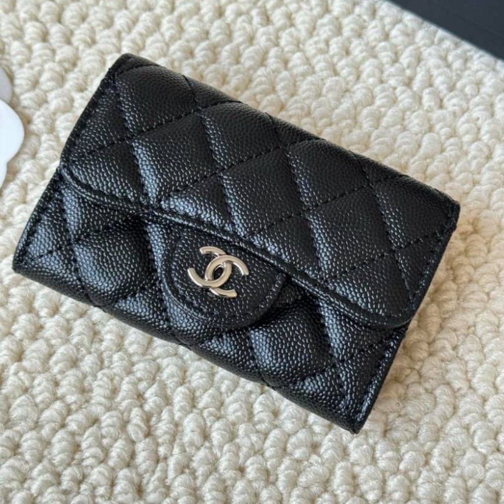 Chanel Classic Card Holder Grain Leather Black With Silver Hardware 4.3 Inches Ap0214 Y01588 C3906