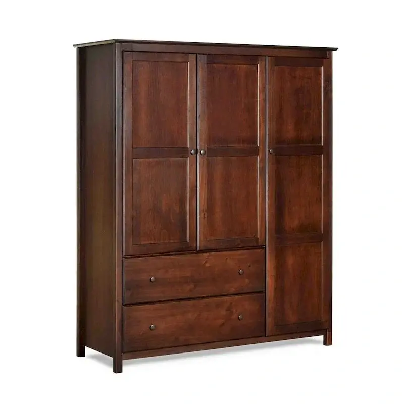 Shaker-Style Grain Wood Armoire – 3-Door Solid Wood Wardrobe (60″W x 72″H x 22″D)