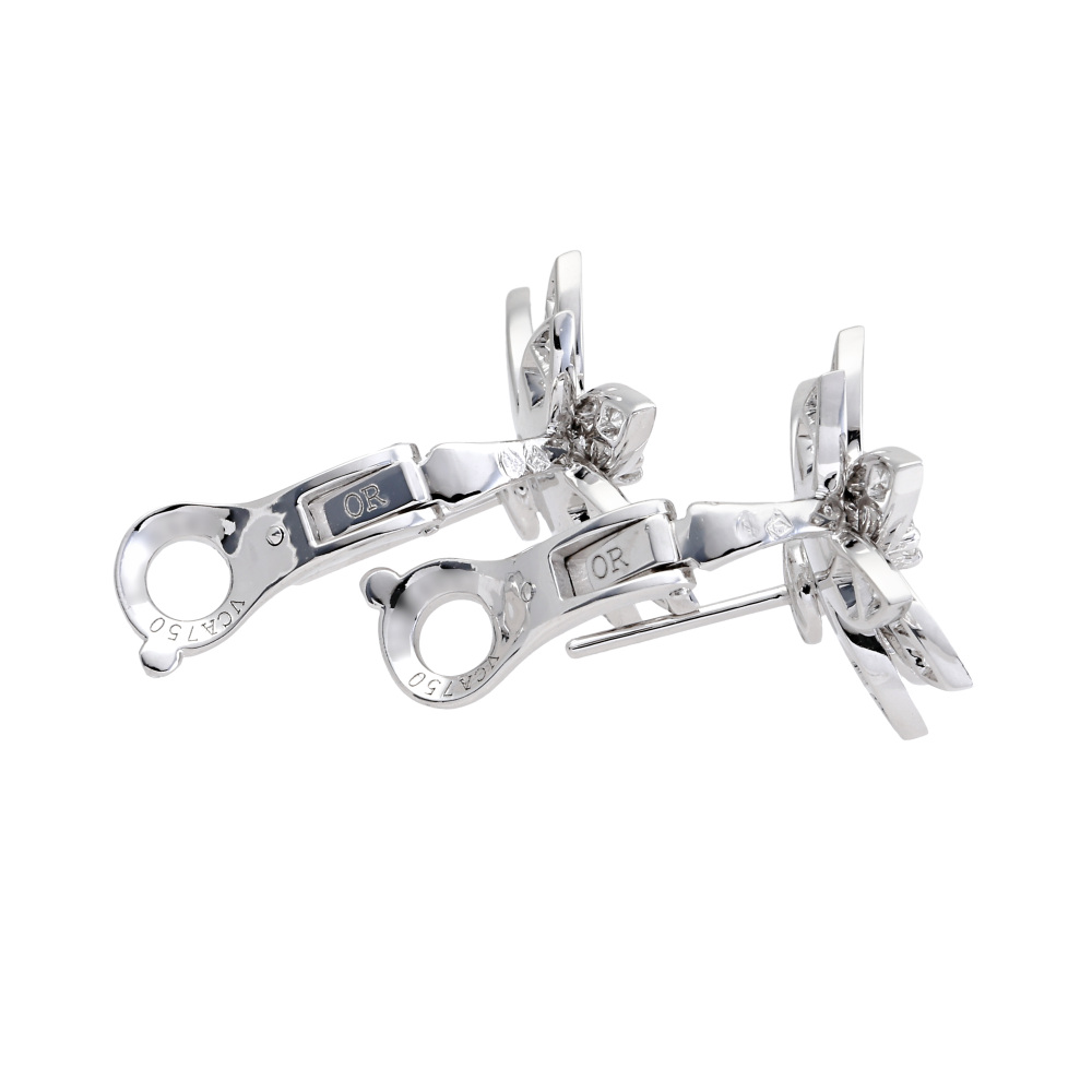 Van Cleef & Arpels Lotus Earrings 18K White Gold Diamond VCARO96B00