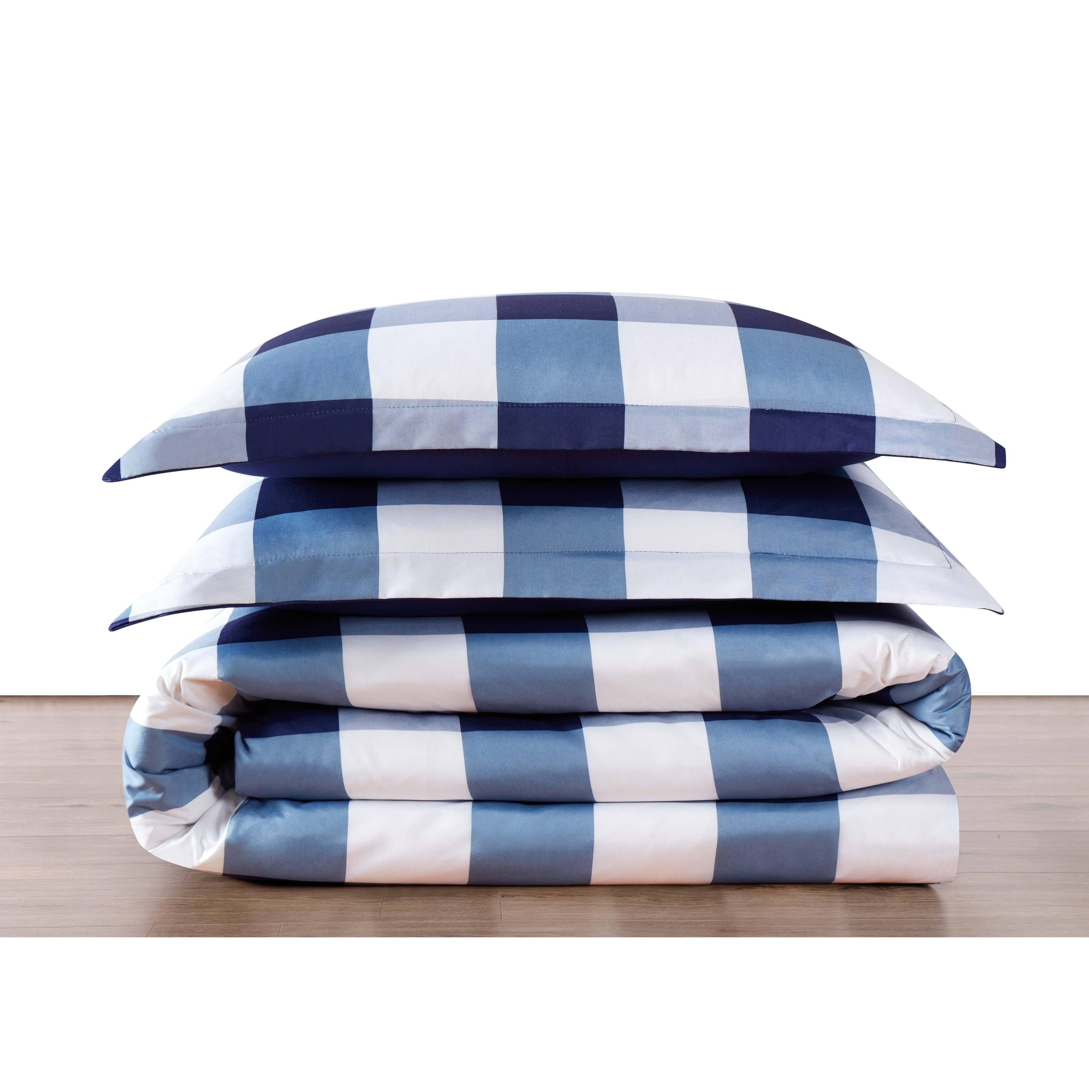 Truly Soft Everyday King Buffalo Plaid Duvet Cover Set Khaki/White