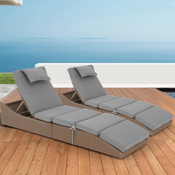 Patio Wicker Chaise Lounge Recliner Foldable Chair,w/ 5 Adjustable Back Positions and Cushion