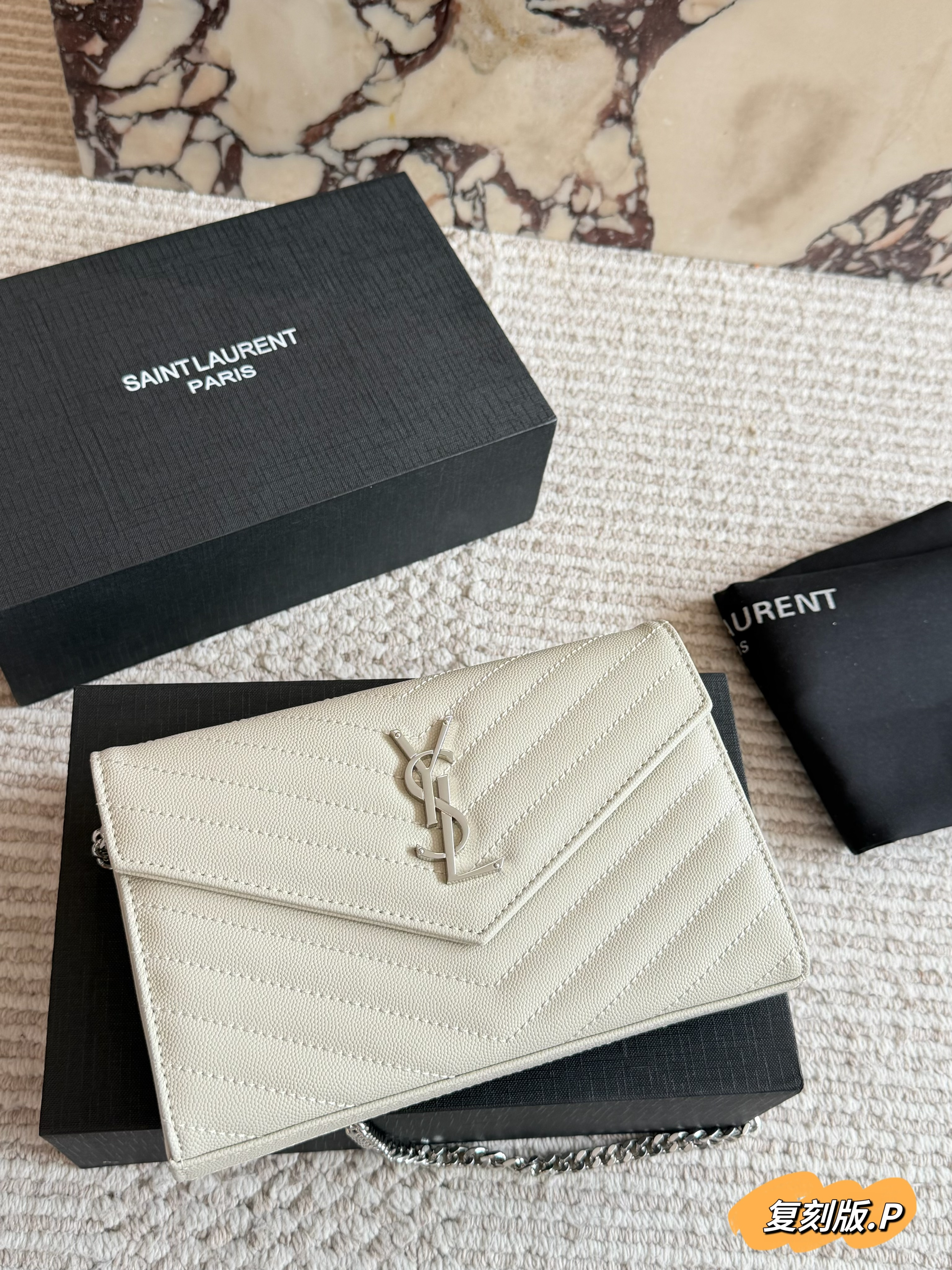YSL WOC Caviar Cowhide Chain Envelope Bag - cnluxepick