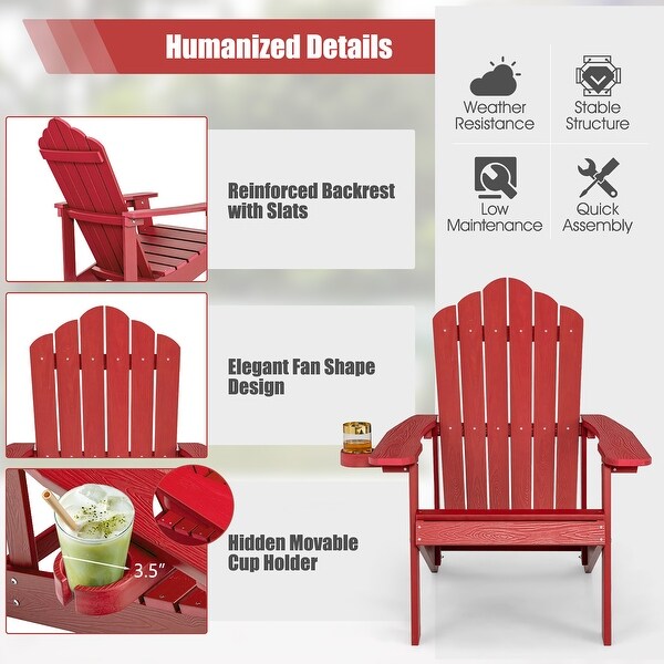 Costway Patio HIPS Adirondack Chair with Cup Holder Weather Resistant