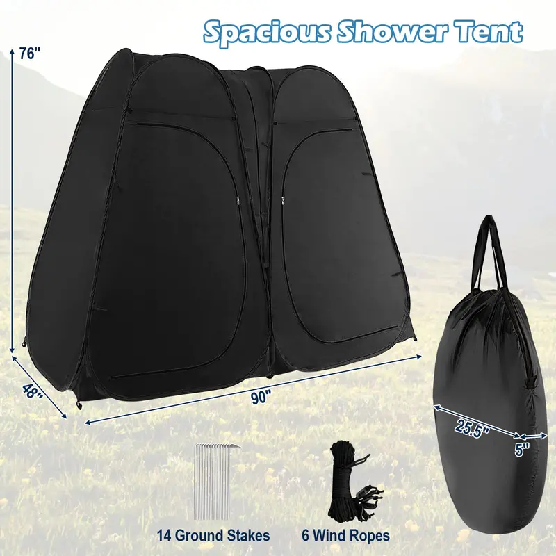 Two-Room Pop-Up Shower Tent – 7.5 ft Changing Enclosure with Stakes & Carry Bag