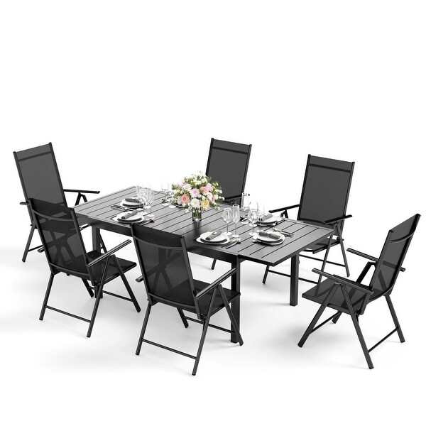 7/9Piece Patio Dining Set,1X Expandable Table,6/8 Folding Textilene Chairs