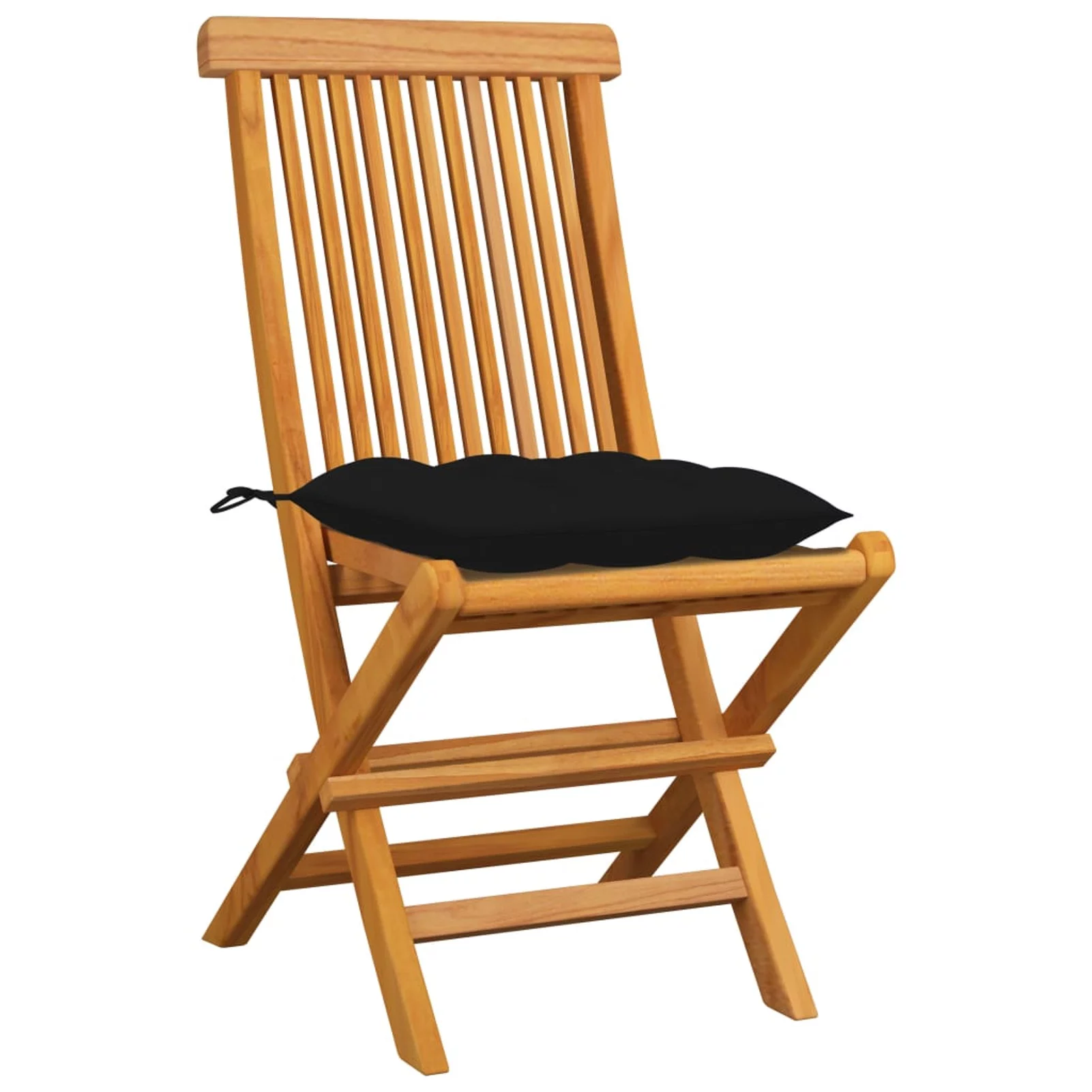 Dcenta Set of 4 Wooden Garden Chairs with Black Cushion Teak Wood Foldable Outdoor Dining Chair for Patio, Balcony, Backyard, Outdoor Indoor Furniture 18.5in x 23.6in x 35in