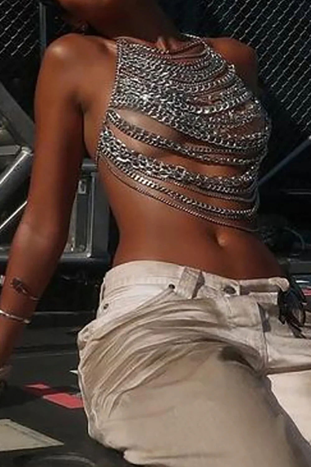 Chain Halter Neck Party Crop TopClistos