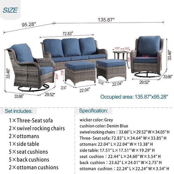 OVIOS 6piece Rattan Wicker Patio Furniture Set Swivel Gliding Chair Set