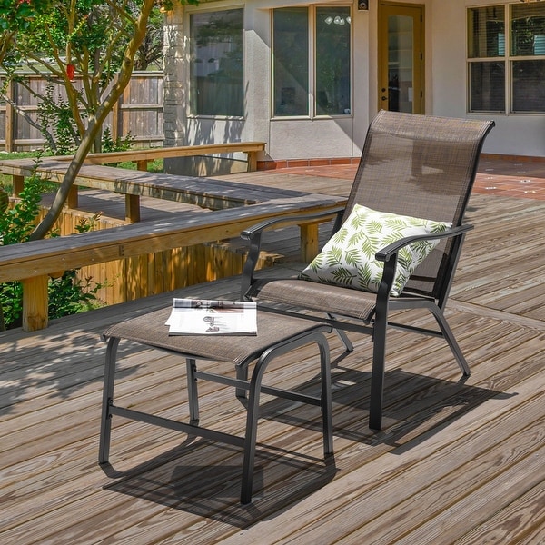 Nuu Garden Patio AllWeather Textilene Lounge Chair with Ottoman,Brown