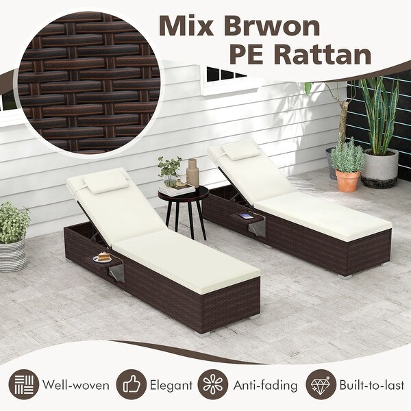 1/2 PCS Patio Chaise Lounge Rattan Reclining Chair w/Adjust Backrest