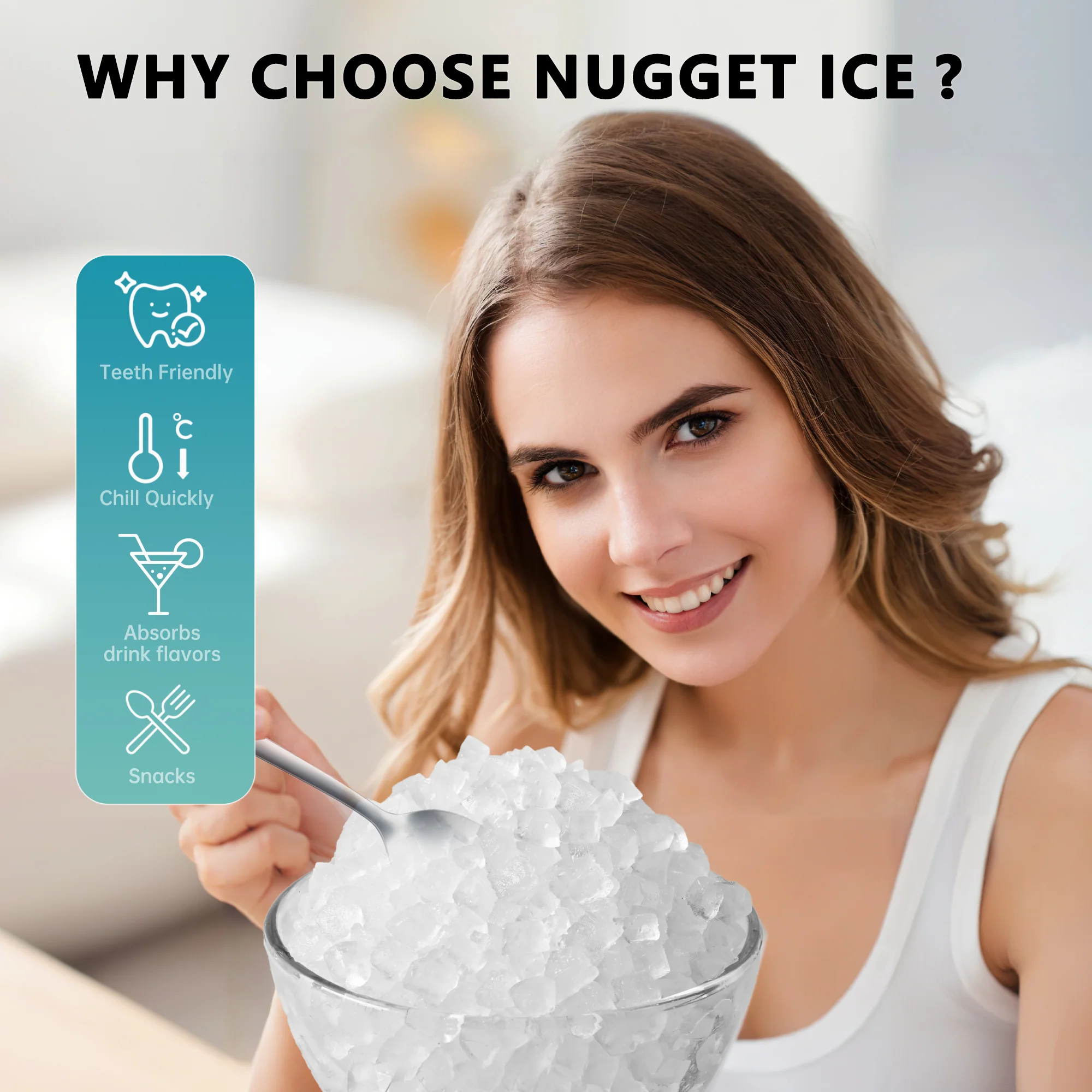 Auto-Cleaning 10'' Nugget Ice Countertop Ice Maker with Handle