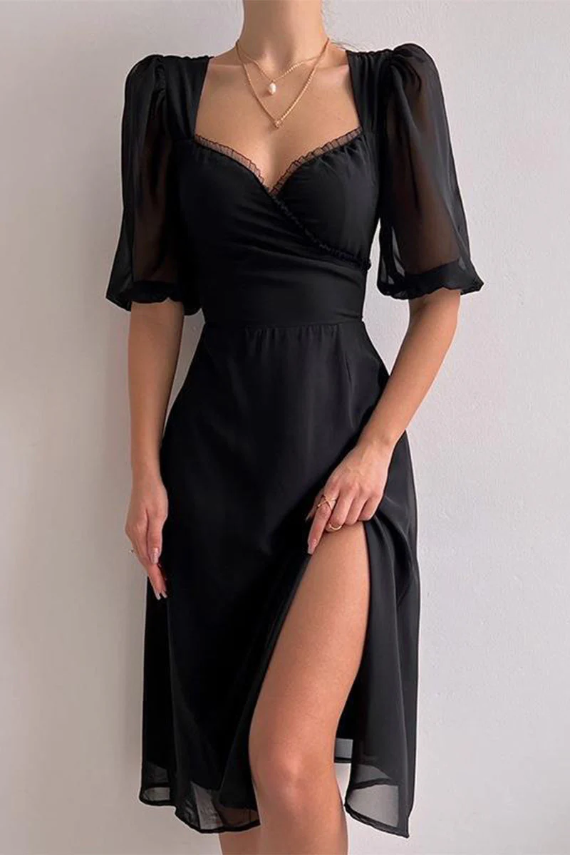 Elegant Slit V-Neck A-Line Chiffon DressClistos