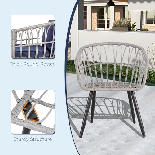 3 Piece Patio Bistro Set, Outdoor Wicker Apartment Balcony Furniture Sets, Rattan Table and Chairs Set of 2 for Porch Backyard Lawn Poolside Deck, Beige