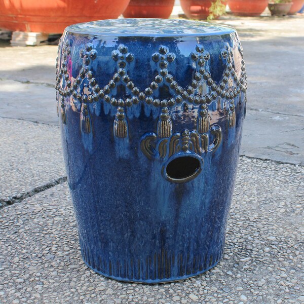 Glazed Ceramic Tasseled Garden Stool