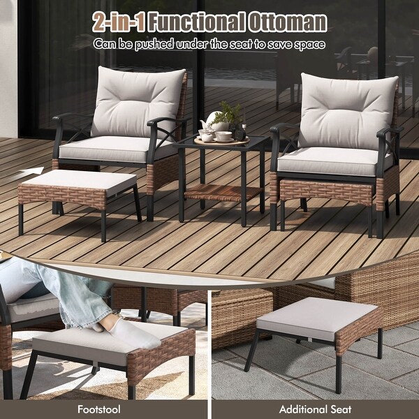 Costway 5 PCS Patio Furniture Set with 2Tier Coffee Table and 2