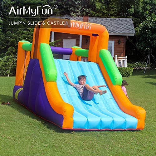 AirMyFun Inflatable Bounce House, Jumping Castle with Long Slide, Inflatable Bouncer with Air Blower,Idea for Kids (Large Slide)