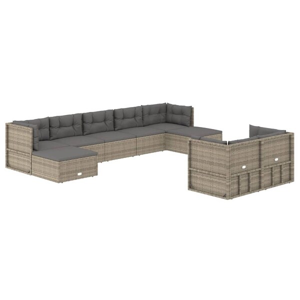 vidaXL 9 Piece Patio Lounge Set with Cushions Gray Poly Rattan