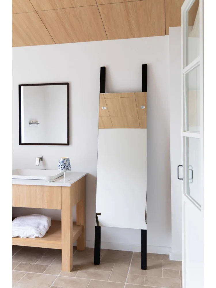 DZ014 - Swedish Floor Standing Mirror Antique White Wax Wood Dressing Mirror Entrance Mirror Large Area Floor Try-On Mirror