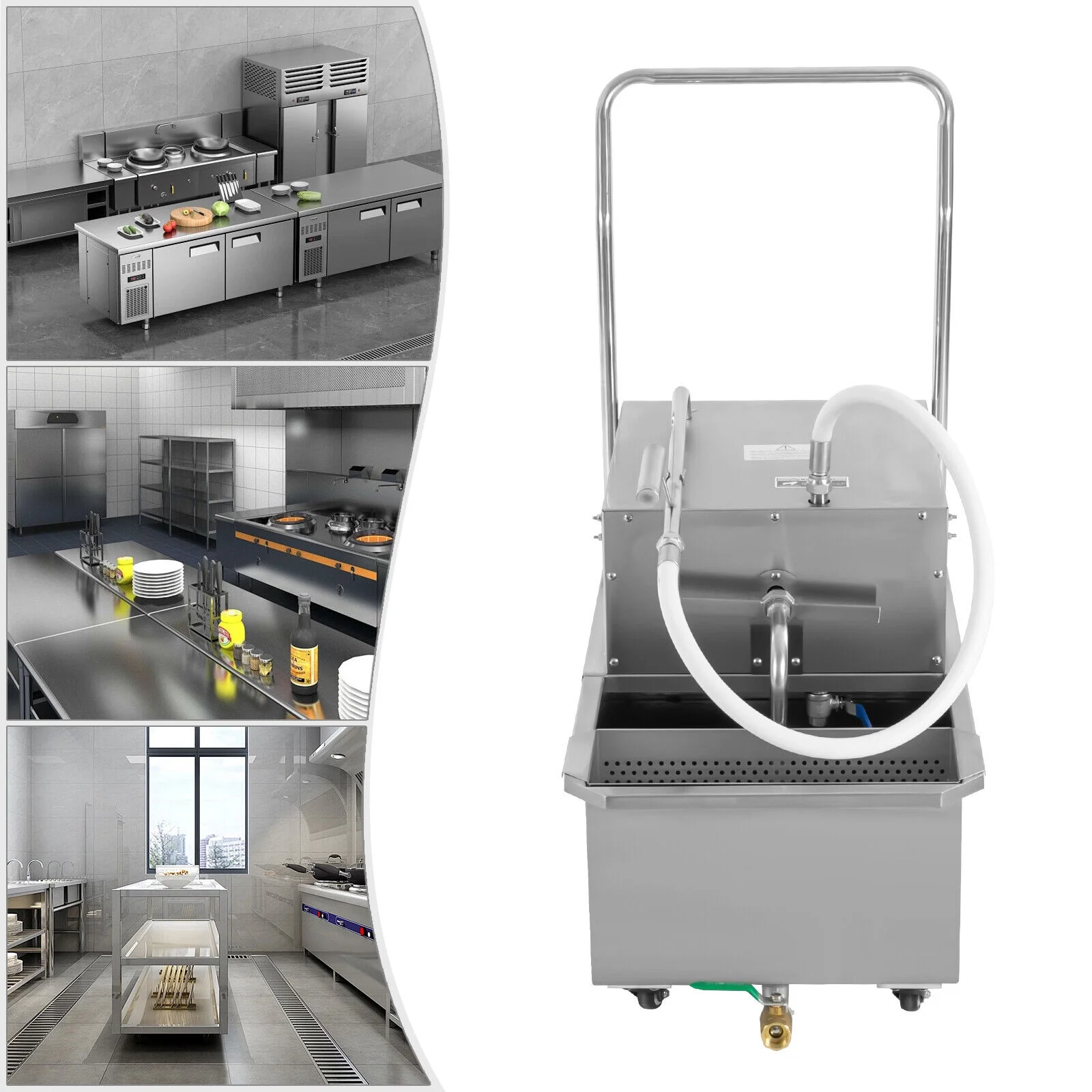 Miumaeov Commercial Fryer Oil Filter Cart Mobile Fryer Filter Machine 55L/14.5 Gal Oil Filter Truck Frying Oil Filtration System for Restaurant