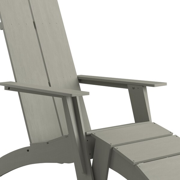 Modern AllWeather Dual Slat Adirondack Style Chair with Footrest
