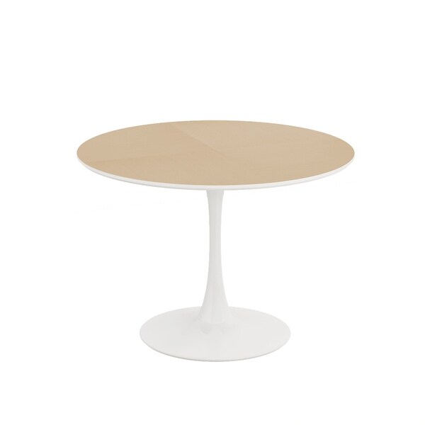 42in. Round Dining Table with Printed Wood Grain Table Top,Metal Base