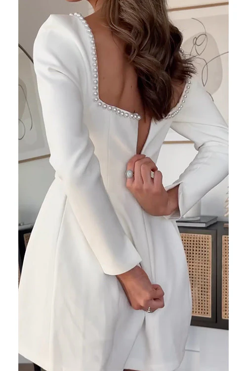 Pearl Embellished Square Neck Mini DressClistos