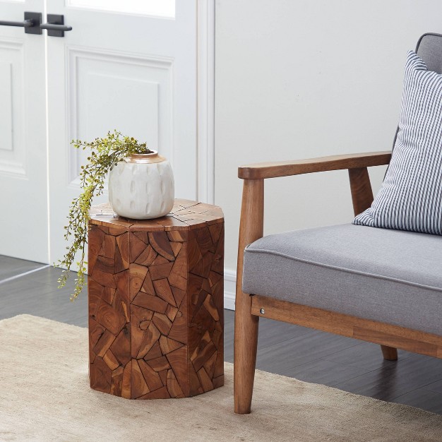 Contemporary Teak Wood Round Accent Table Brown Olivia amp May