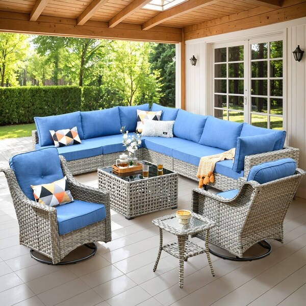 HOOOWOOO 10piece Wicker Patio Furniture Set Sectional Sofa with Swivel Chair