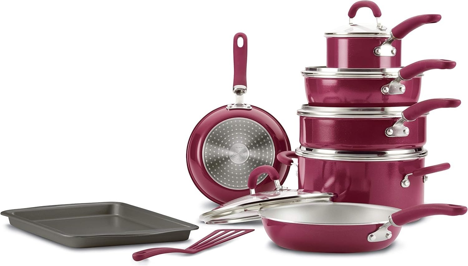 13-Piece Nonstick Cookware Set Induction Compatible Burgundy Shimmer Oven Safe 400°F