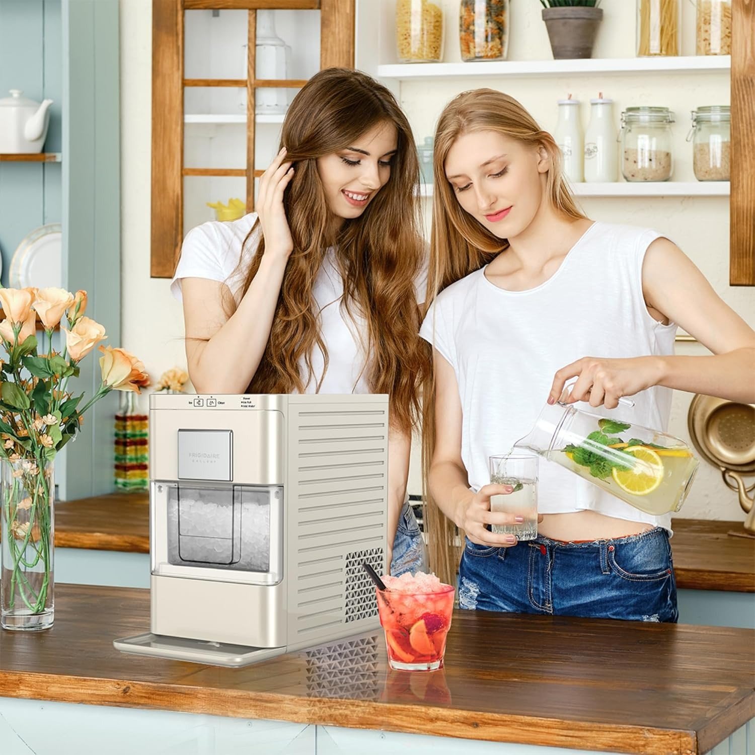 Nugget Ice Maker, Countertop Ice Machine with Transparent Window, Sonic Ice Maker with 44 lbs. Capacity, Auto Self Cleaning Ice Maker Machine, 2.0 Gen, Cream – 16.75D x 11.75W x 20.25H