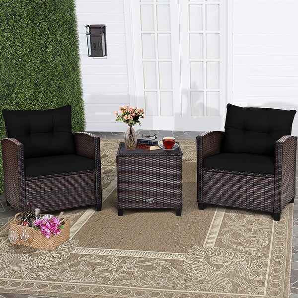 Costway 3PCS Patio Rattan Furniture Set Cushioned Conversation Set