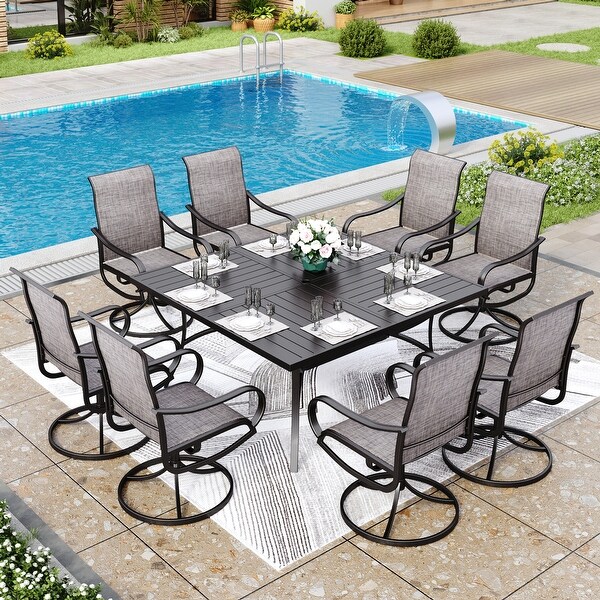 MAISON ARTS 9 Pieces Patio Dining Set,60 Inch Square Metal Table and Sling Dining Chairs