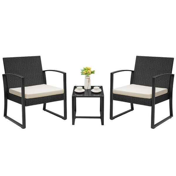Homall 3 Pieces Outdoor Plastic Bistro Set Patio Conversation Set with Cushion and Table