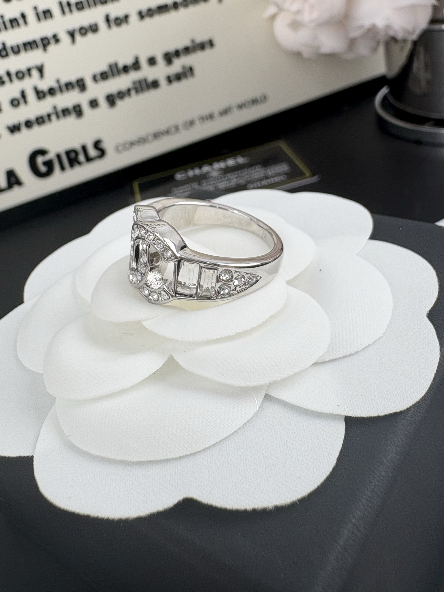 Chanel Silver Diamond Ring - cnluxepick