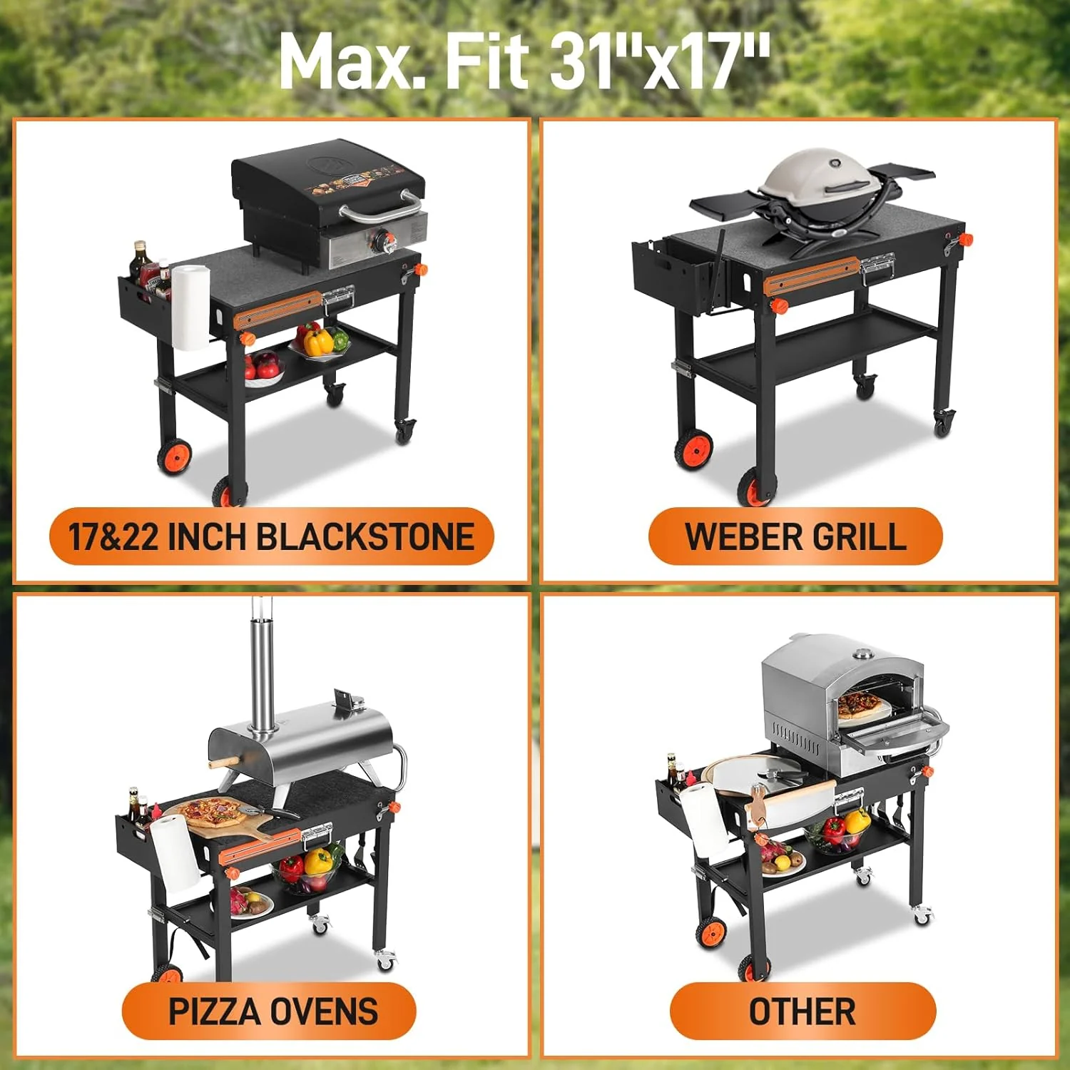 Portable Universal Grill Table Stand - Sturdy Outdoor Dining Cart