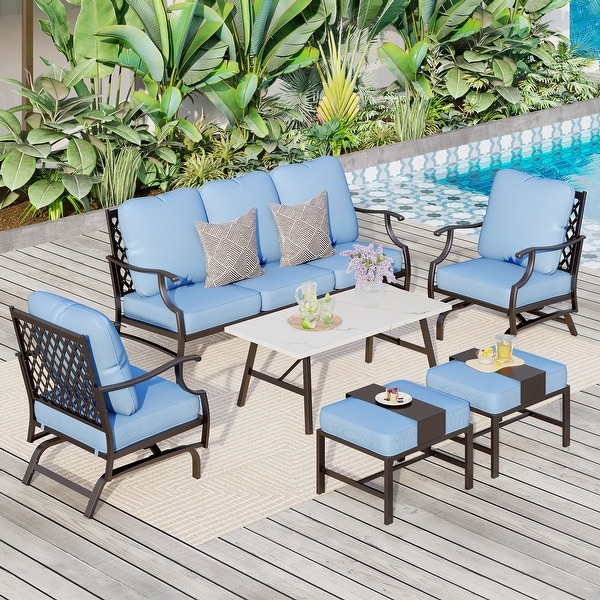 MAISON ARTS 6/7Piece Patio Conversation Sets,Sofa Set with 2/4 x Single Chairs,1 x 3seater Sofa and Coffee Table/Ottomans