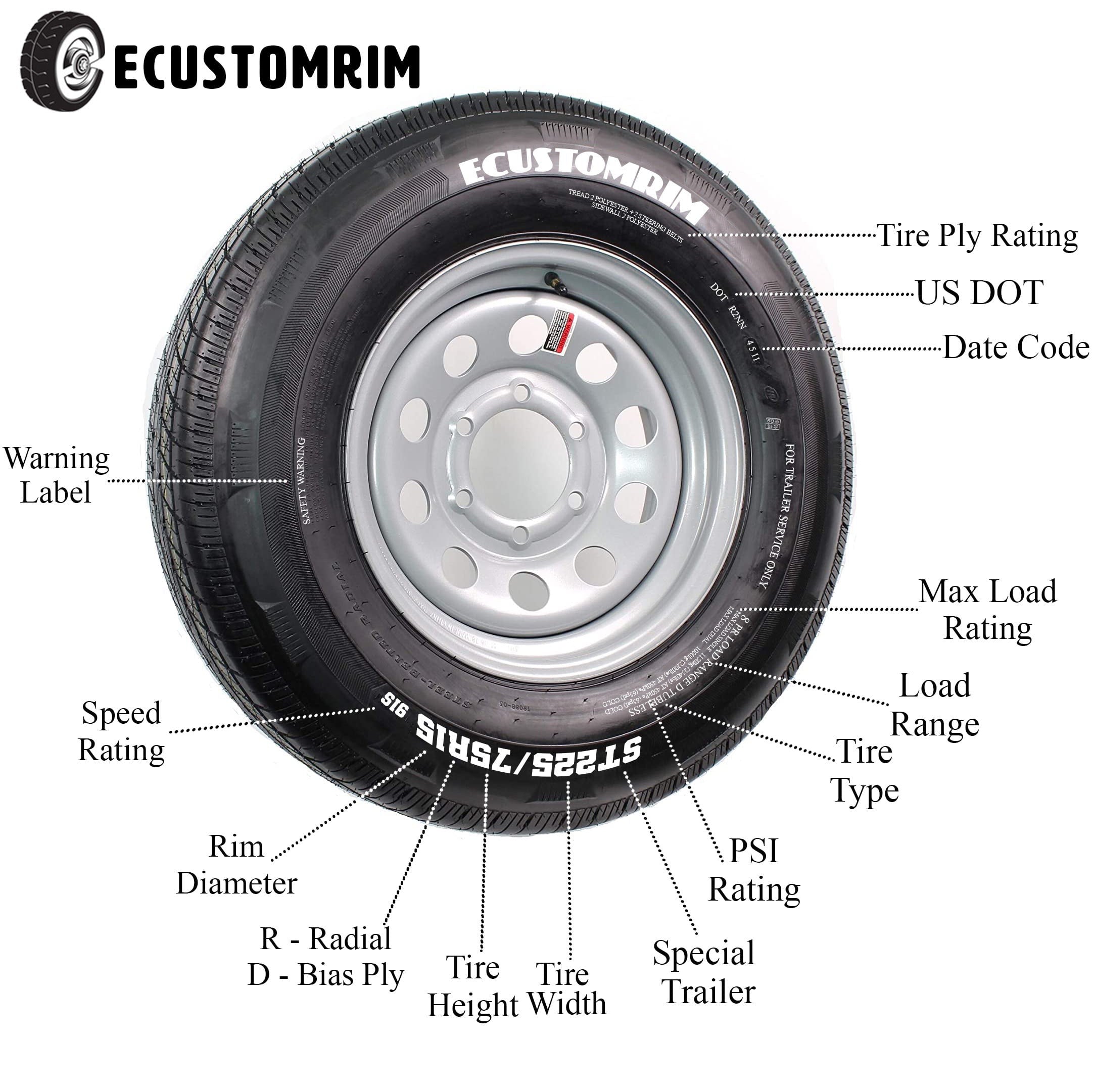Trailer Tire On Rim 5238 530-12 5.30-12 White Spoke Wheel 5 Bolt C Bias