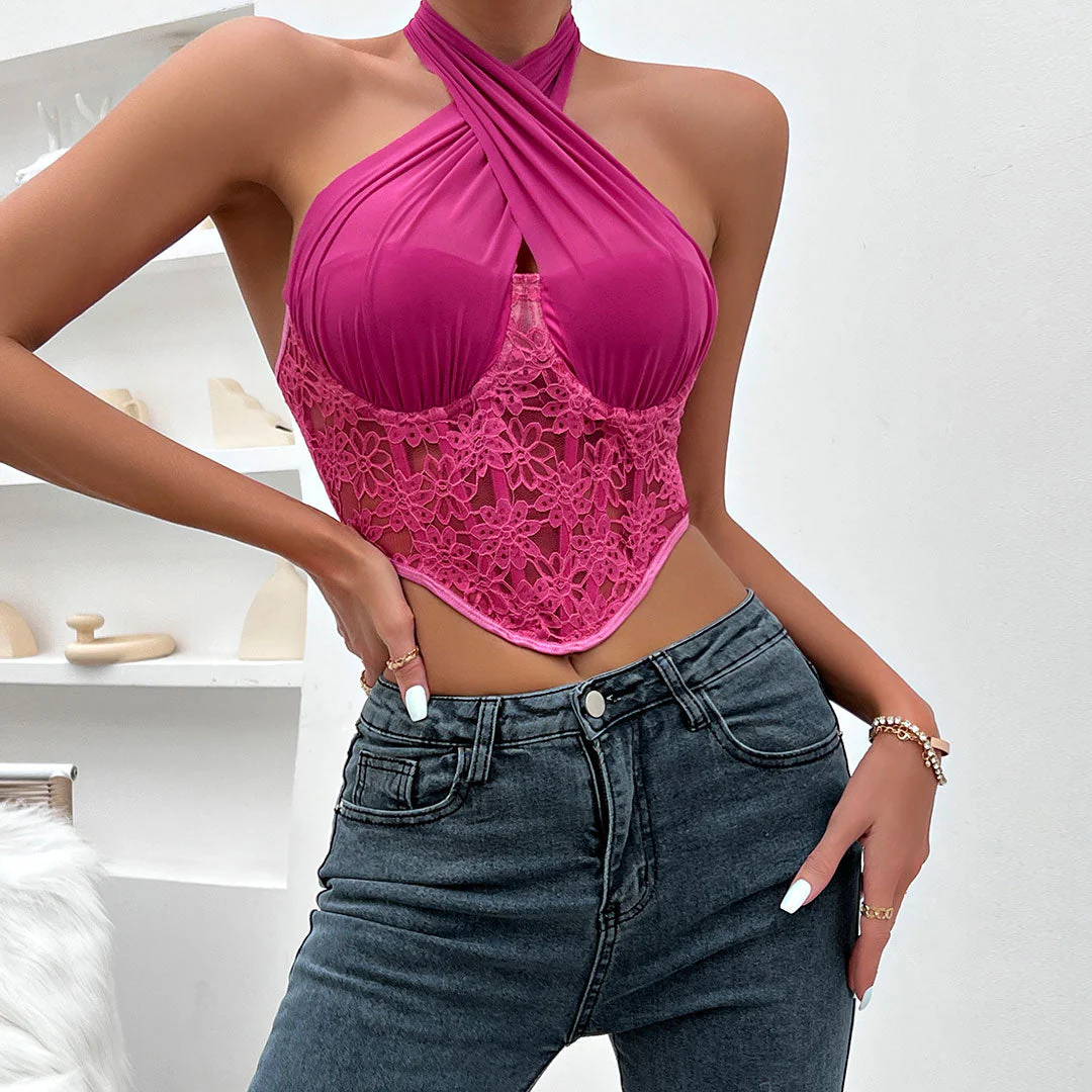 Cropped Halter Lace Corset TopClistos