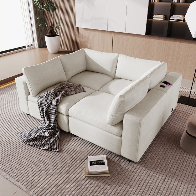 Upholstered Modular Sofa With Usb Charge Ports Wireless Charging And Built in Bluetooth Speaker modernluxe