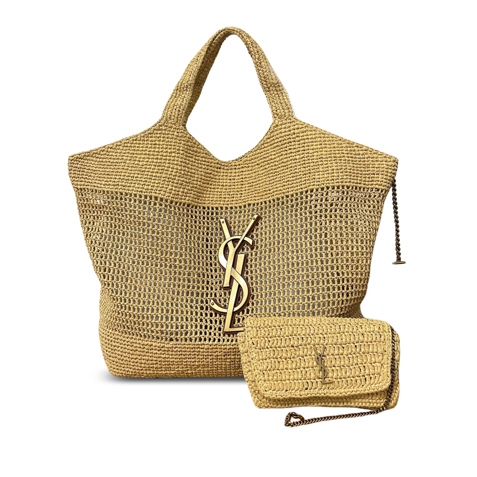 YSL Saint Laurent Icare Raffia Shopping Tote Bag – Natural Beige 43cm/ 16.9in